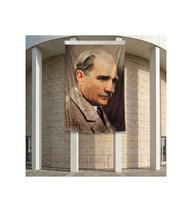 Sivil Gazi Mustafa Kemal Atatürk Yan Portre Poster Bayrak Premium Raşel Kumaş ATA8 2x3m