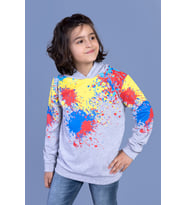 Toontoy Erkek Çocuk Kapüşonlu Renkli Püskürtme Baskılı Sweatshirt ( Gri-Melanj)