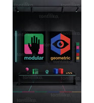 Modern Geometrik Sanat 2'li Ahşap Çerçeveli Tablo Seti