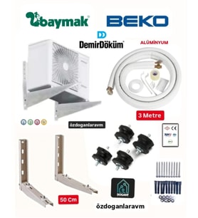 Baymak Beko Demirdöküm 9000 Btu-12000 Btu Klima 3 Metre Alamünyum  Boru 50  Cm Ayak Titreşim Takozu Takım