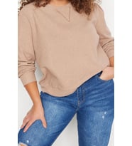 Büyük Beden Tarz Regular Bisiklet Yaka Balon Kol Regular Selanik İnce Örme Sweatshirt