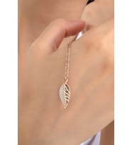 Kadın Orjinal 925 Ayar Gümüş Zirkon Taşlı Yaprak Çiçek Model Kolye (Rose)