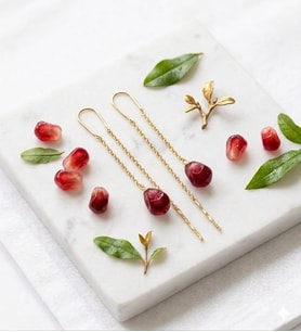 925 Ayar Gümüş Papatya Silver Murano Cam Nar Tanesi Küpe.rose.gold.rodaj