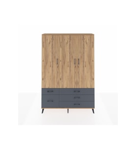 Arges Dolap 5 Raflı 5 Çekmeceli Tek Askılı 132x30x195 Çam-Çam/Antrasit