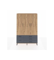 Arges Dolap 5 Raflı 5 Çekmeceli Tek Askılı 132x30x195 Çam-Çam/Antrasit