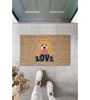 Love Pembe Papyonlu Ayıcık Dekoratif Iç Ve Dış Kapı Önü Paspası 70x45 Cm