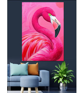 Pembe Flamingo Kuş Resmi Dekoratif Kanvas - Mdf Ahşap Tablo