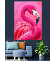 Pembe Flamingo Kuş Resmi Dekoratif Kanvas - Mdf Ahşap Tablo