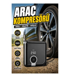 Type-C Şarj Girişli 150 PSI Dijital Ekranlı Taşınabilir Hava Kompresörü