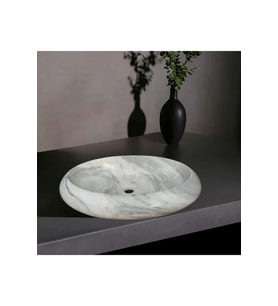 İpek Muğla Beyaz Mermer Bombeli Oval Lavabo-234