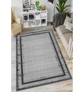 Koyu Gri Kaymaz Tabanlı Çerçeveli Salon Halısı AR1422 - 100 x 160 cm