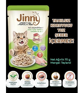 Petlovebutik Jinny Ton Balığı Ve Tavuk 70g*5 ADET Tahılsız Hipoalerjenik Yaş Kedi Maması