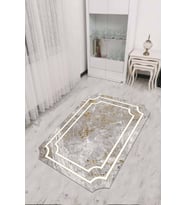 Gri Gold Çerçeveli Kaymaz Tabanlı Lazer Kesim Halı RV311 - 100 x 160 cm