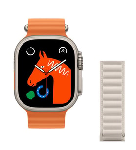 Pazariz Watch 8 Ultra 49mm  Amax Ultra Akıllı NFC - GPS - Kablosuz Şarj TURUNCU (Beyaz)