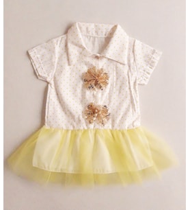 MiniStand Kız Bebek Yazlık Tüllü Kısa Kollu Sarı Elbise