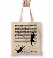 Yaramaz Komik Müzik Notalı Kedi Cat Bez Çanta Uzun Saplı