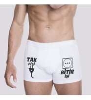 Tak Fişi Bitir İşi Komik Yazılı Erkeğe Pamuklu Boxer