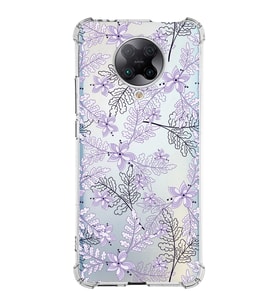 Xiaomi Poco F2 Pro Köşe Korumalı Antişok Kapak Floral Lila Tasarımlı Şeffaf Silikon Kılıf