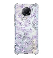 Xiaomi Poco F2 Pro Köşe Korumalı Antişok Kapak Floral Lila Tasarımlı Şeffaf Silikon Kılıf