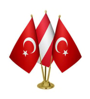 Masa Üstü Avusturya Bayrağı Türk Bayrağı Üçlü Pirinç Direk Masa Bayrak Seti
