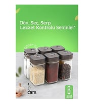 Cam Tuzluk Baharatlık - 360° Döner Kapaklı  3 Delik Tipiyle Ayarlanabilir Akış  6 ADET 722180
