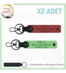 Motosiklet Severlere, İsim Plaka ve 0 Rh (-) Kan Grubu Yazılı x2 Anahtarlık, Nar Çiçeği-F Yeşil-Laci (Çok Renkli)