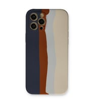 Apple İphone 12 Pro Max Kılıf Ebruli Lansman Silikon - Lacivert-krem