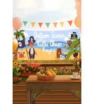 Kişiye Özel Korsan İsimli Doğum Günü Pankartı, Doğum Günü Afişi, Erkek Çocuk, Bebek İyi ki Doğdun Banner 50x150cm (Turuncu)