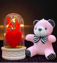 Led Işıklı Fanus ve Peluş Ayıcık Anahtarlık Premium Hediye Seti (Model 3)
