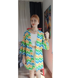 Zik Zak Desenli Baskılı Kimono
