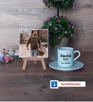 Anestezi Uzmanı Fotoğraflı Dekoratif Taş, Ahşap Altlıklı Türk Kahvesi Fincanı Hediye (Model 2)