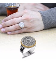 Üzerine Hüsn-i Hat "Ayetel Kürsi" Yazılı Minimal Tasarım 925 Ayar Gümüş Erkek Yüzük (Çok Renkli)