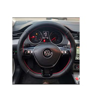 DİKİŞLİ DİREKSİYON KILIFI SİYAH / NOKTALI DERİ KIRMIZI DİKİŞLİ VW PASSAT İÇİN