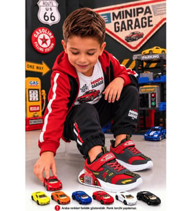 Minipa Garage Kırmızı Erkek Çocuk Garaj Tabanlı Çift Metal Arabalı Ortopedik Spor Ayakkabı