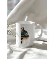 Sevimli Kedi Figürlü 330ml Baskılı Beyaz Seramik Kupa Bardak