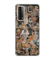 Huawei P Smart 2021 Uyumlu Aesthetic Sanatsal Kolaj Desenli Şeffaf Telefon Kılıfı