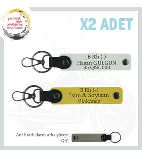 Yolların Sürücülerine, İsim Plaka ve B Rh (-) Yazılı Kişiselleştirilmiş x2 Anahtarlık, Sarı-Beyaz-Gr (Çok Renkli)
