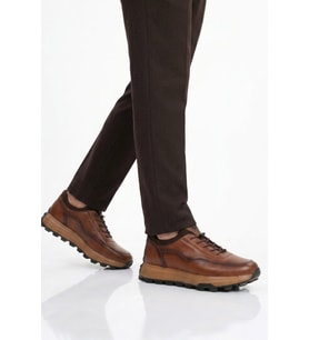 Voyager Taba Premium Hakiki Deri Erkek Casual Ayakkabı Memory Kalın Tabanlı Sneaker M084-2 M