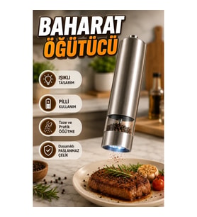 Işıklı Otomatik Pilli Baharat Değirmeni Pratik Taze Öğütme Mutfak Kullanımı