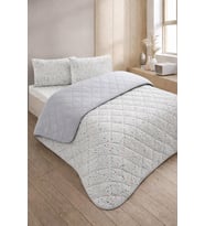 Kapitoneli Tek Kişilik Desenli Pike - Yatak Örtüsü Takımı 160x230 cm - 1 Adet Yastık Kılıflı (Gri)