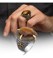 Kaplan Gözü Taşlı Oval 925 Gümüş Yüzük