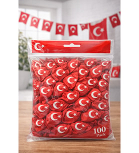 Ayyıldızlı Kırmızı Balon Seti Türk Bayraklı Parti Balonu Dayanıklı Latex Balon 100 Adet