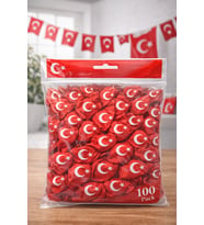 Ayyıldızlı Kırmızı Balon Seti Türk Bayraklı Parti Balonu Dayanıklı Latex Balon 100 Adet