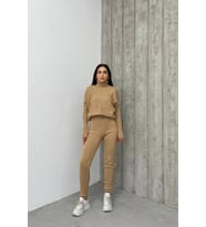 kadın camel fitilli balıkçı yaka alt üst triko takım NBDM1215