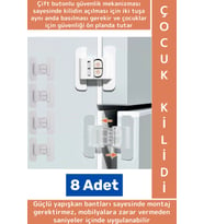 Kendinden Yapışkanlı Montaj Gerektirmez Estetik Buzdolabı Çekmece Dolap Kapağı Çocuk Kilidi 8 Adet