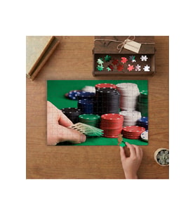 Poker Masası- Oyun Taşları- İskambil Kağıtları Tasarımı 240 parça Ahşap Puzzle Ahşap Kutuda MP00378
