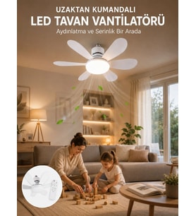 Tavan Vantilatörü Sessiz Motorlu Uzaktan Kumandalı Led Aydınlatma Güçlü Serinletme