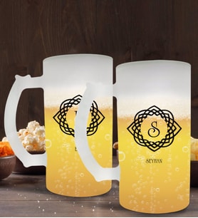 BK Gift Kişiye Özel İsimli 2’li Buzlu Cam Bira Bardağı 50cl-19 (Beyaz)