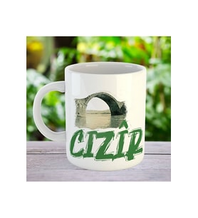 Cizre Kürtçe Porselen Kupa - Cizîr (Beyaz)