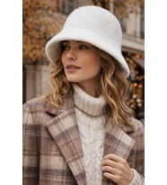 Kadın Premium Cloche Şapka Kışlık Boho Bucket Hat - Beyaz